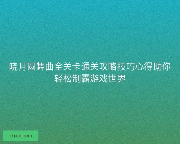 晓月圆舞曲全关卡通关攻略技巧心得助你轻松制霸游戏世界