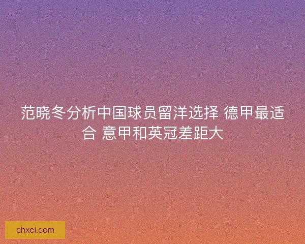 范晓冬分析中国球员留洋选择 德甲最适合 意甲和英冠差距大