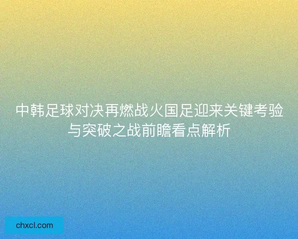中韩足球对决再燃战火国足迎来关键考验与突破之战前瞻看点解析